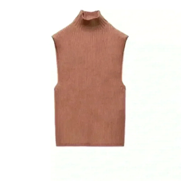 Zara Ribbed Knit Tank, Champagne - Picture 3 of 3